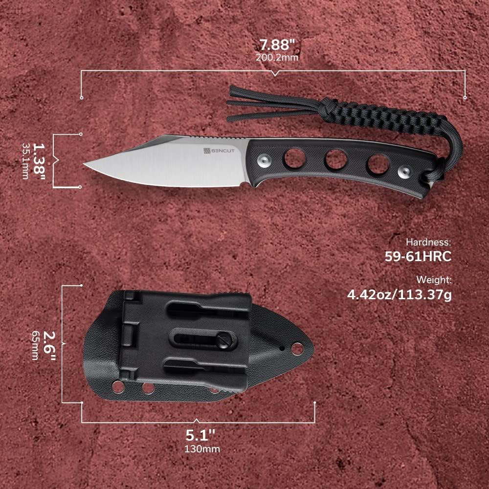 SENCUT Waxahachie Fixed Blade Knife, Full Tang Clip Point Satin 9Cr18MoV Blade with G10 Handle, Kydex Sheath