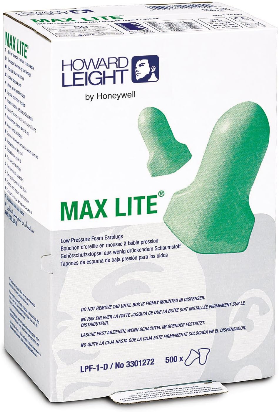 MAXIMUM Lite Single-Use Earplugs, Leight Source 500 Refill, Cordless, 30NRR, Green, 500 Pairs
