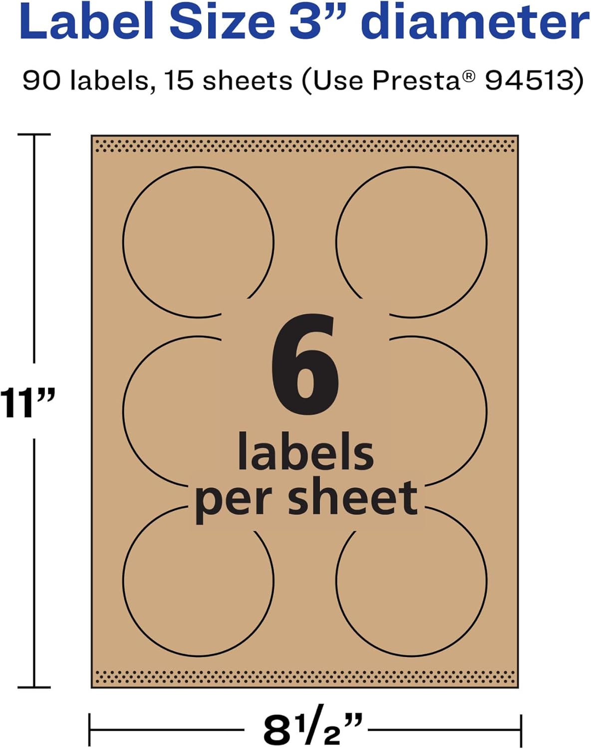 Avery Kraft Brown Round Labels, Sure Feed Technology, 3" Diameter, Print-to-The-Edge, Laser/Inkjet Printable