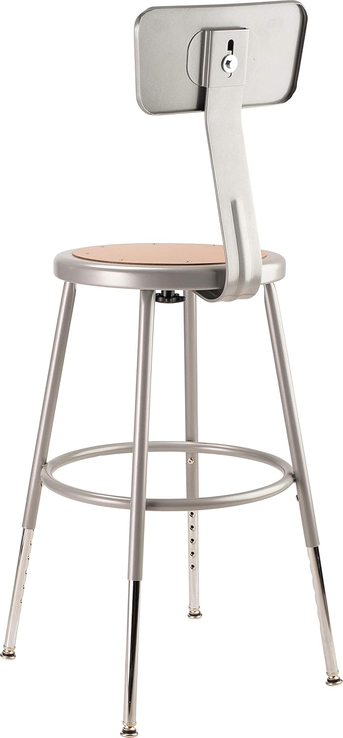National Public Seating 6218HB Steel Stool with Hardboard Seat Adjustable and Backrest, 19"-27", Grey