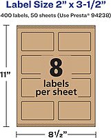 AVERY Kraft Brown Rectangle Labels, Sure Feed Technology, 2" x 3.5", Print-to-The-Edge, Laser/Inkjet Printable