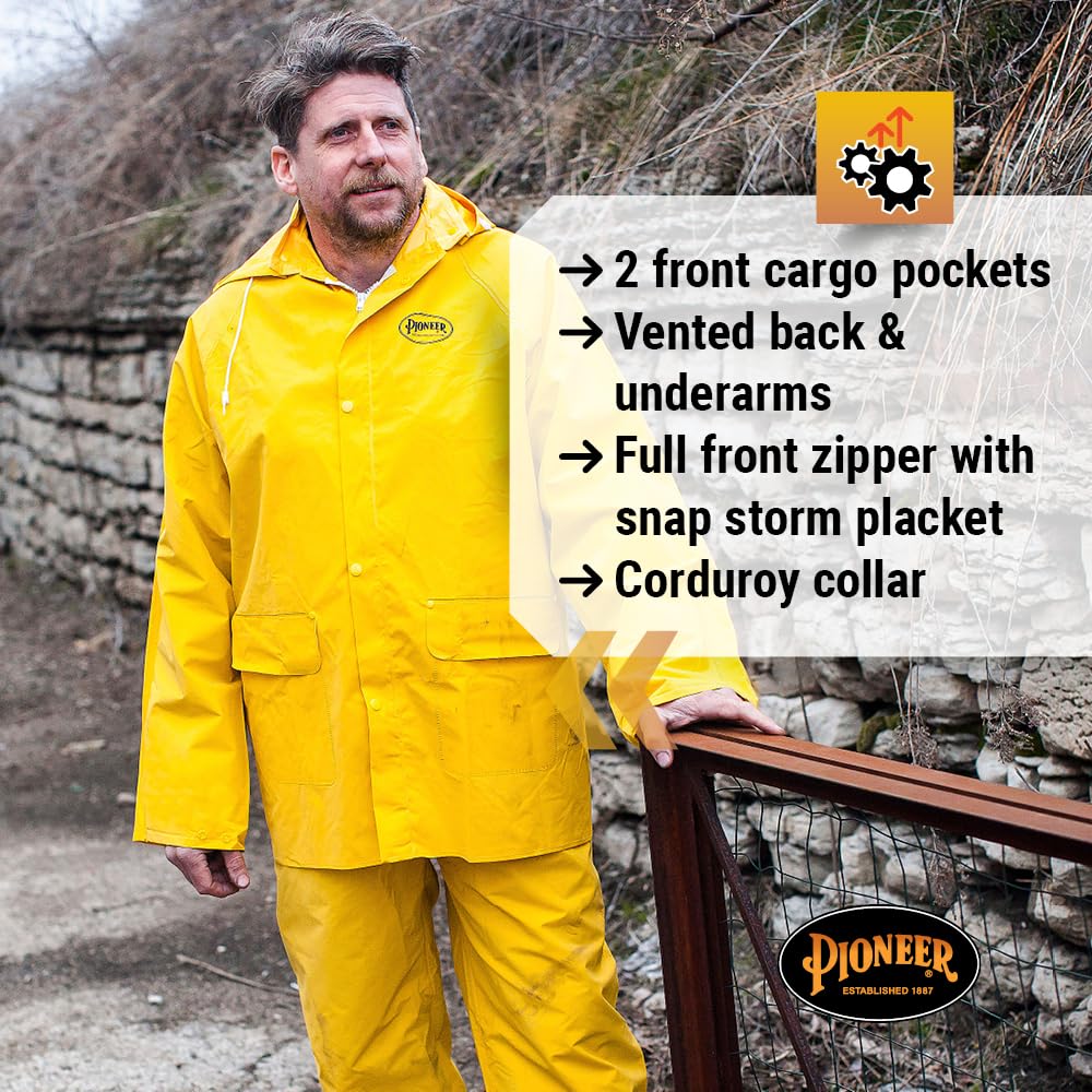 PIONEER Waterproof PVC Work Suit for Men – 3-Piece Rain Suit with Detachable Hood and Bib Pants