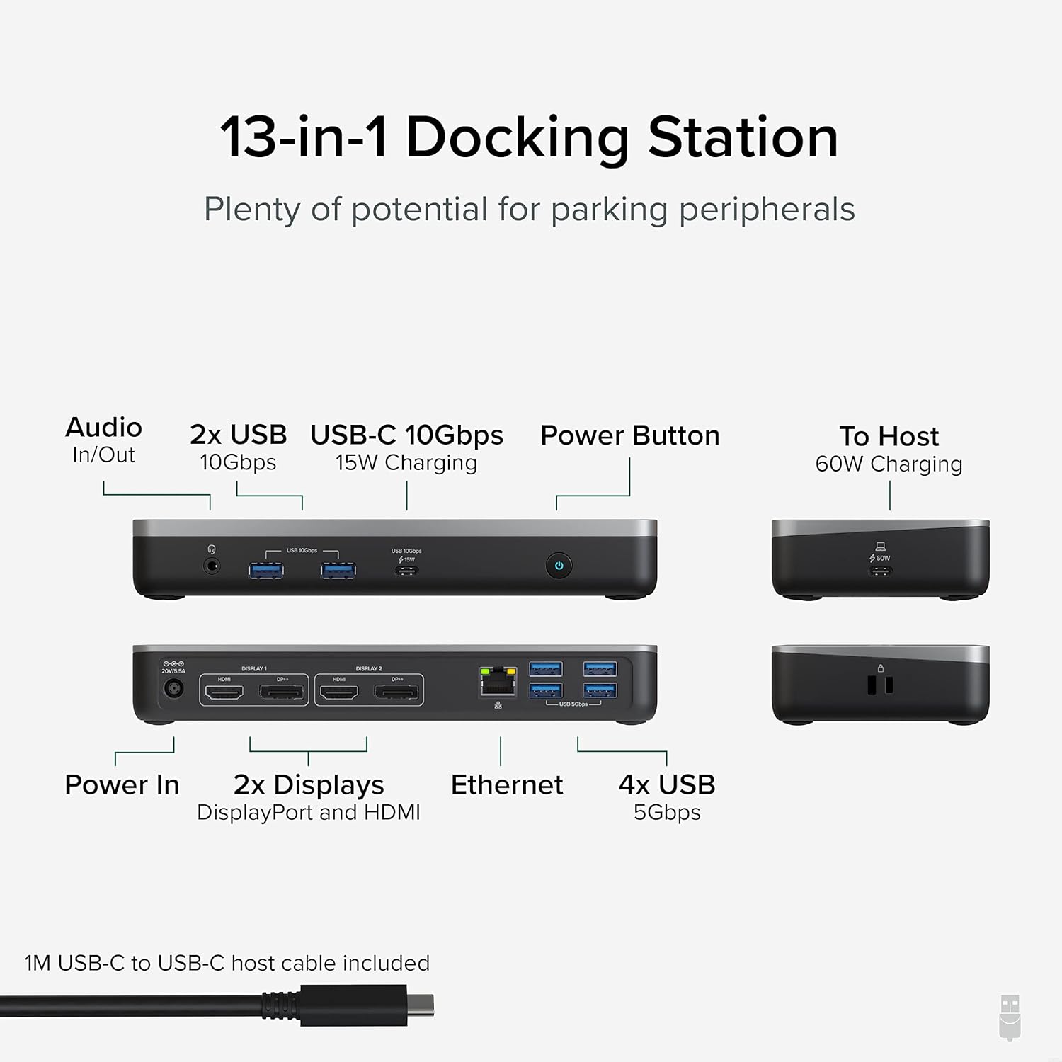 Plugable 12-in-1 Dual 4K USB C Docking Station, Works With Chromebook Certified, Driverless 60W Charging Dock