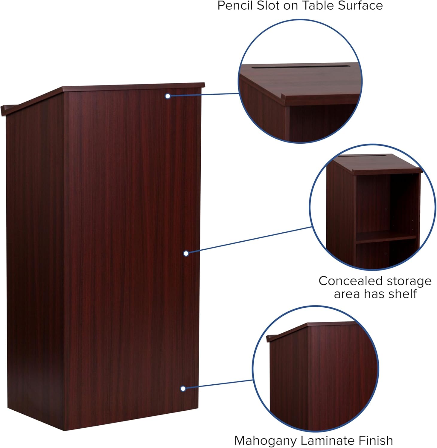 Flash Furniture Stand-Up Wood Lectern, 45-3/4inH x 23inW x 15inD, Mahogany