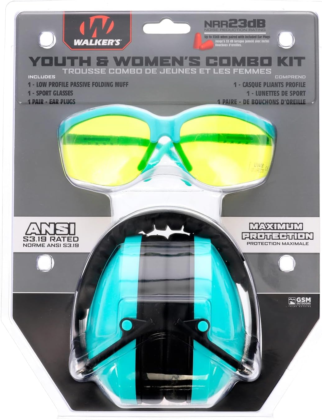 WALKER'S Youth & Women's Low Profile Folding Padded Hearing Protection Earmuffs