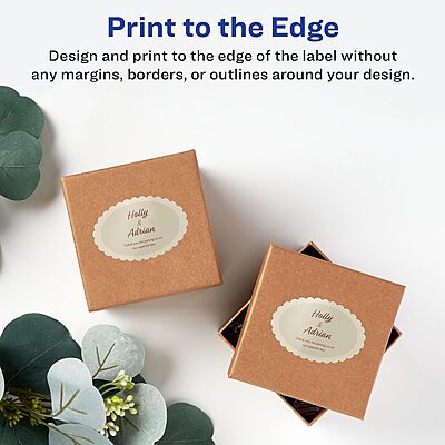 Avery Glossy White Oval Scalloped Labels, Sure Feed Technology, 1-1/8" x 2-1/4"