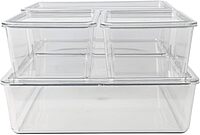 Martha Stewart Brody Plastic Storage Organizer Bins with Lids for Home Office, Kitchen, or Bathroom, 8 Pack