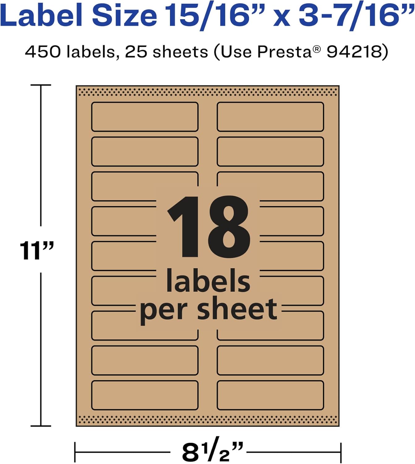 AVERY Kraft Brown Rectangle Labels, Sure Feed Technology, 15/16" x 3-7/16", Laser/Inkjet Printable