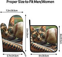 Baseball Printed Oven Mitts and Pot Holders Set of 2 - Heat Resistant, Waterproof Fabric - Ideal for Kitchen, Baking