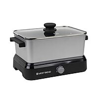 West Bend Versatility Slow Cooker Large Capacity Non-stick Cooking Vessel & Variable Temperature Heating Base Includes Travel Lid and Storage Bag, Range and Oven-Safe Cooking Pot, 5-Quart, Silver