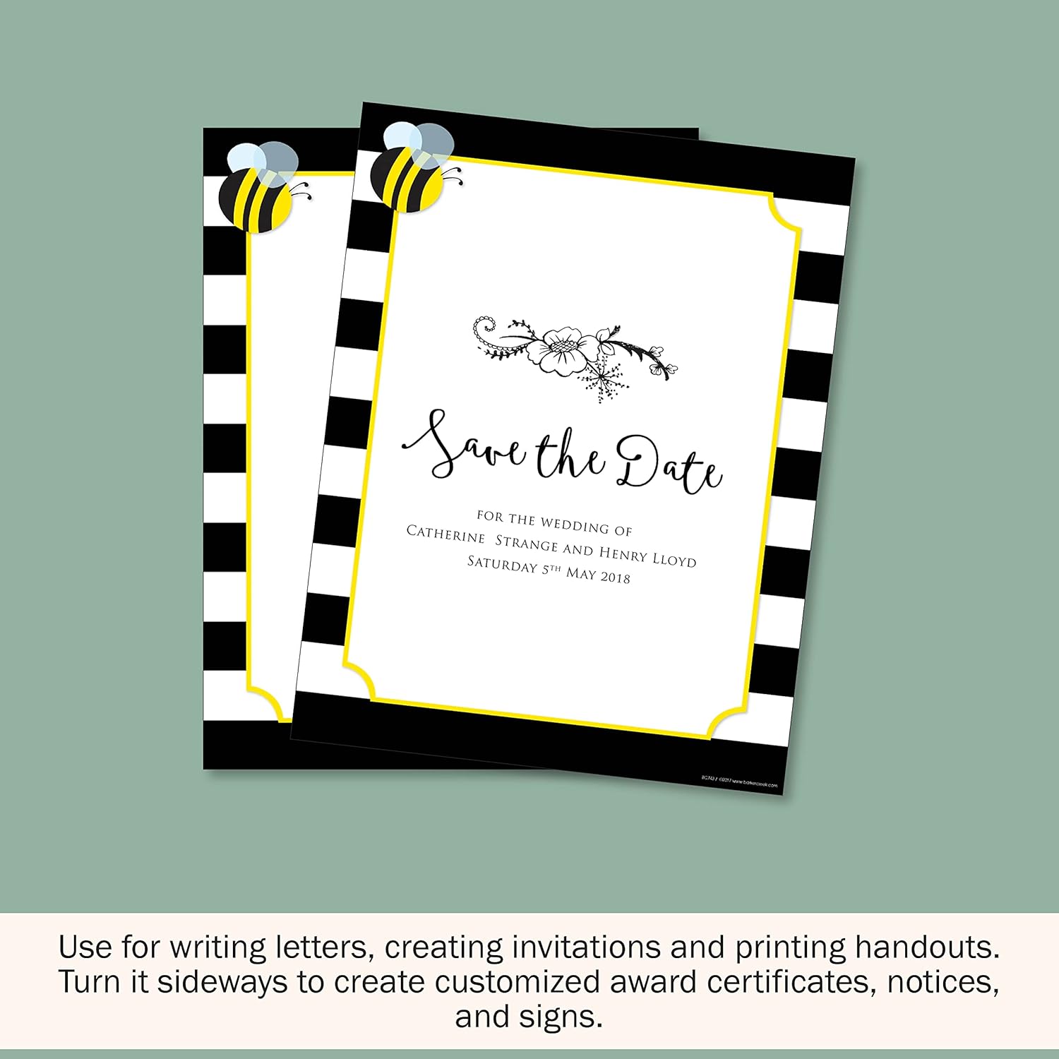 Barker Creek Designer Computer Paper, Wide Stripes With Bee, 8.5” x 11”, Decorative Printer Paper, 50 Sheets