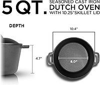 COMMERCIAL CHEF Cast Iron Dutch Oven with Lid and Handles