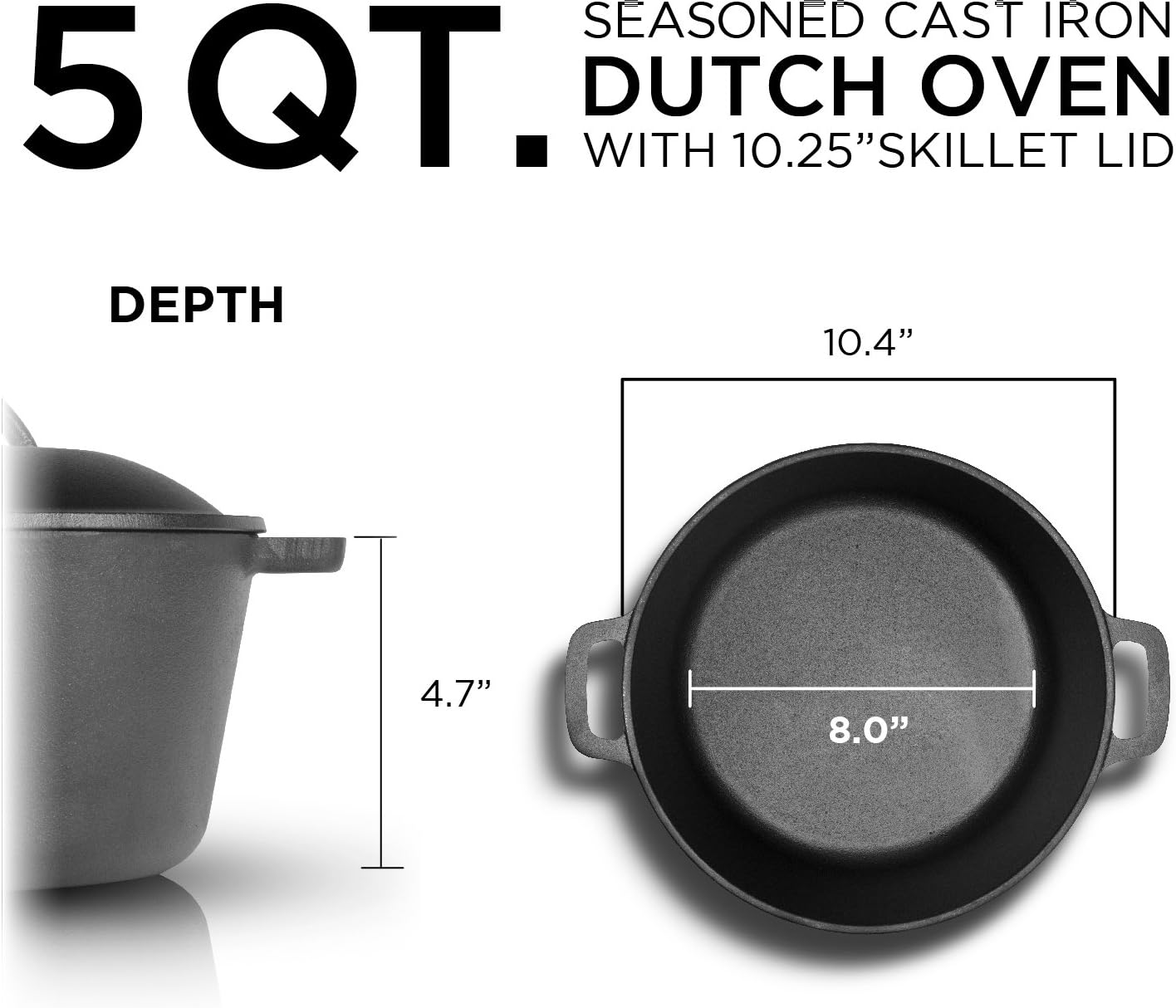 COMMERCIAL CHEF Cast Iron Dutch Oven with Lid and Handles