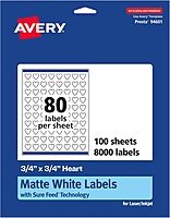 Avery Matte White Heart Labels, Sure Feed Technology, 0.75" x 0.75" Printable Labels
