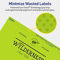 Avery Printable Rectangle Labels, Sure Feed Technology, 5" x 7", Bright Green Labels, Laser/Inkjet Printable, 20 Total, Great for Shipping and Packaging 20 labels