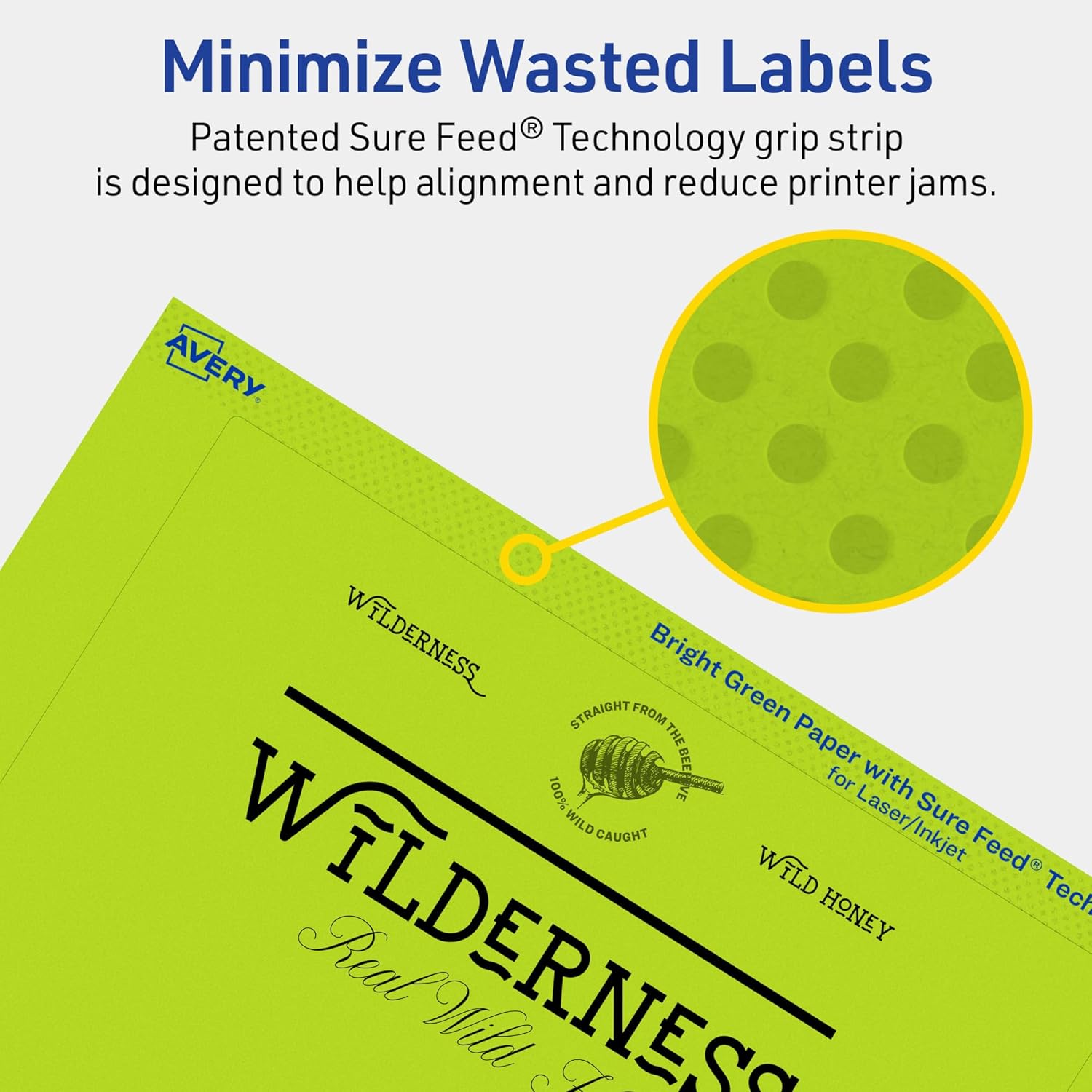 Avery Printable Rectangle Labels, Sure Feed Technology, 5" x 7", Bright Green Labels, Laser/Inkjet Printable, 20 Total