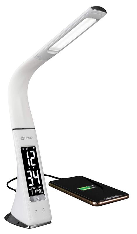 OttLite Thrive LED Sanitizing Desk Lamp with Clock and USB Charging - Eliminates up to 99.9% of Bacteria, Touch Activated