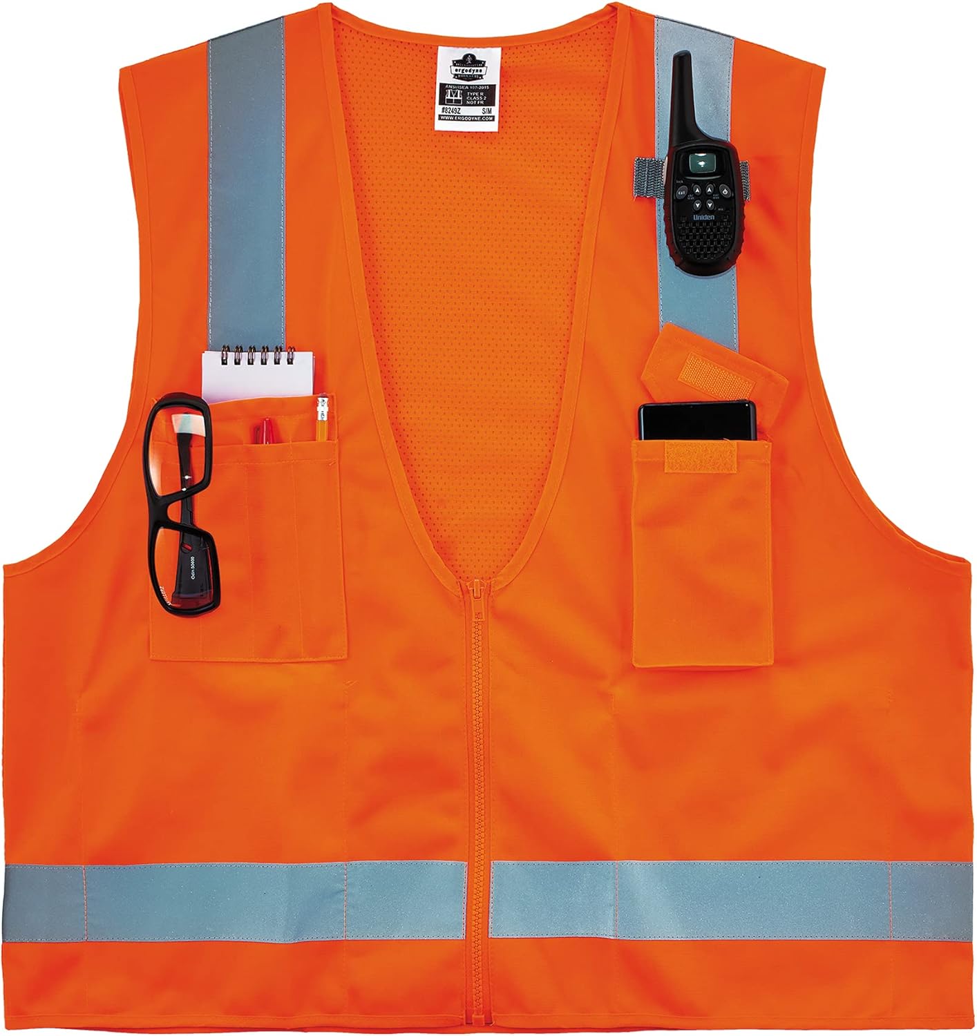 Ergodyne GloWear 8249Z Hi-Vis Surveyor Safety Vest, Solid Front Mesh Back, Type R Class 2