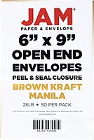 JAM PAPER Open End Catalog Envelopes with Peel & Seal - Brown Kraft Manila