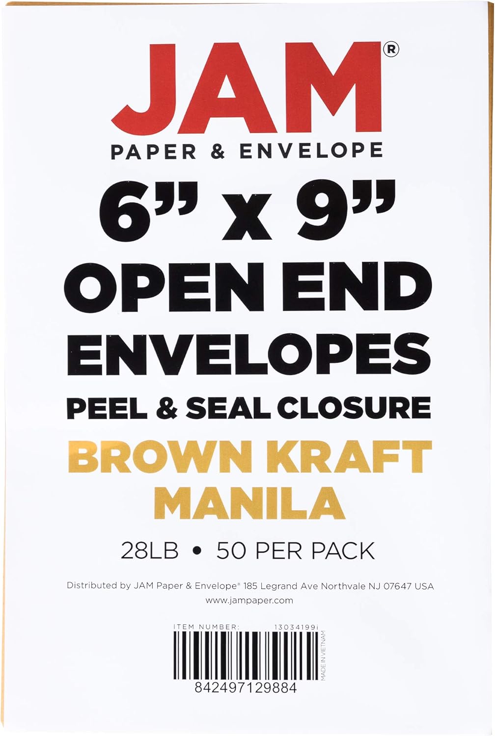 JAM PAPER Open End Catalog Envelopes with Peel & Seal - Brown Kraft Manila