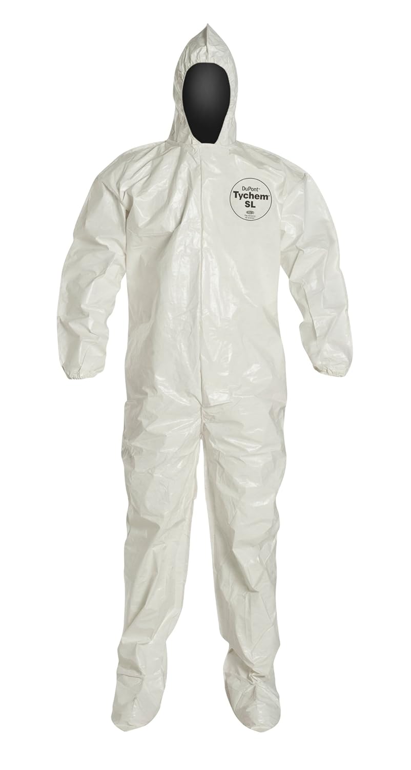 DuPont Tychem 4000 SL122B Chemical Resistant Coverall with Hood and Boots, Disposable, Bound Seams, Elastic Cuff - 12-PACK