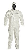 DuPont Tychem 4000 SL122B Chemical Resistant Coverall with Hood and Boots, Disposable, Bound Seams, Elastic Cuff, White, X-Large (Pack of 12)