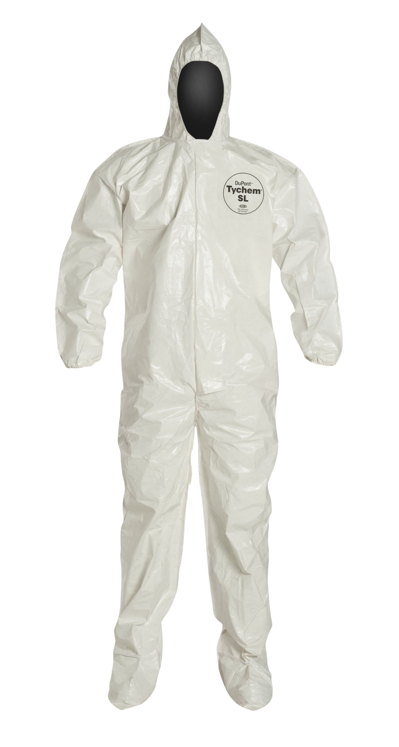DuPont Tychem 4000 SL122B Chemical Resistant Coverall with Hood and Boots, Disposable, Bound Seams, Elastic Cuff, White