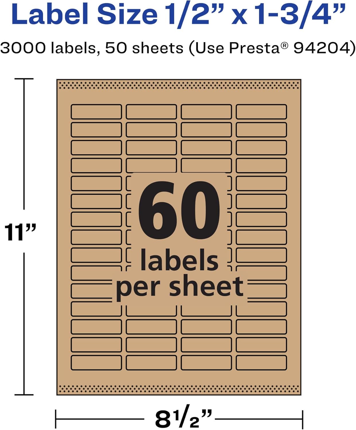 Avery Kraft Brown Rectangle Labels, Sure Feed Technology, 0.5" x 1.75", Print-to-The-Edge, Laser/Inkjet Printable