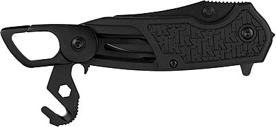 Kershaw Funxion EMT (8100); Multifunction Folding Pocketknife; 3 inch Partially Serrated Stainless Steel Blade; Carabiner Clip, Cord Cutter, Screwdriver Tip, Hex Wrench, Glassbreaker Tip , Black