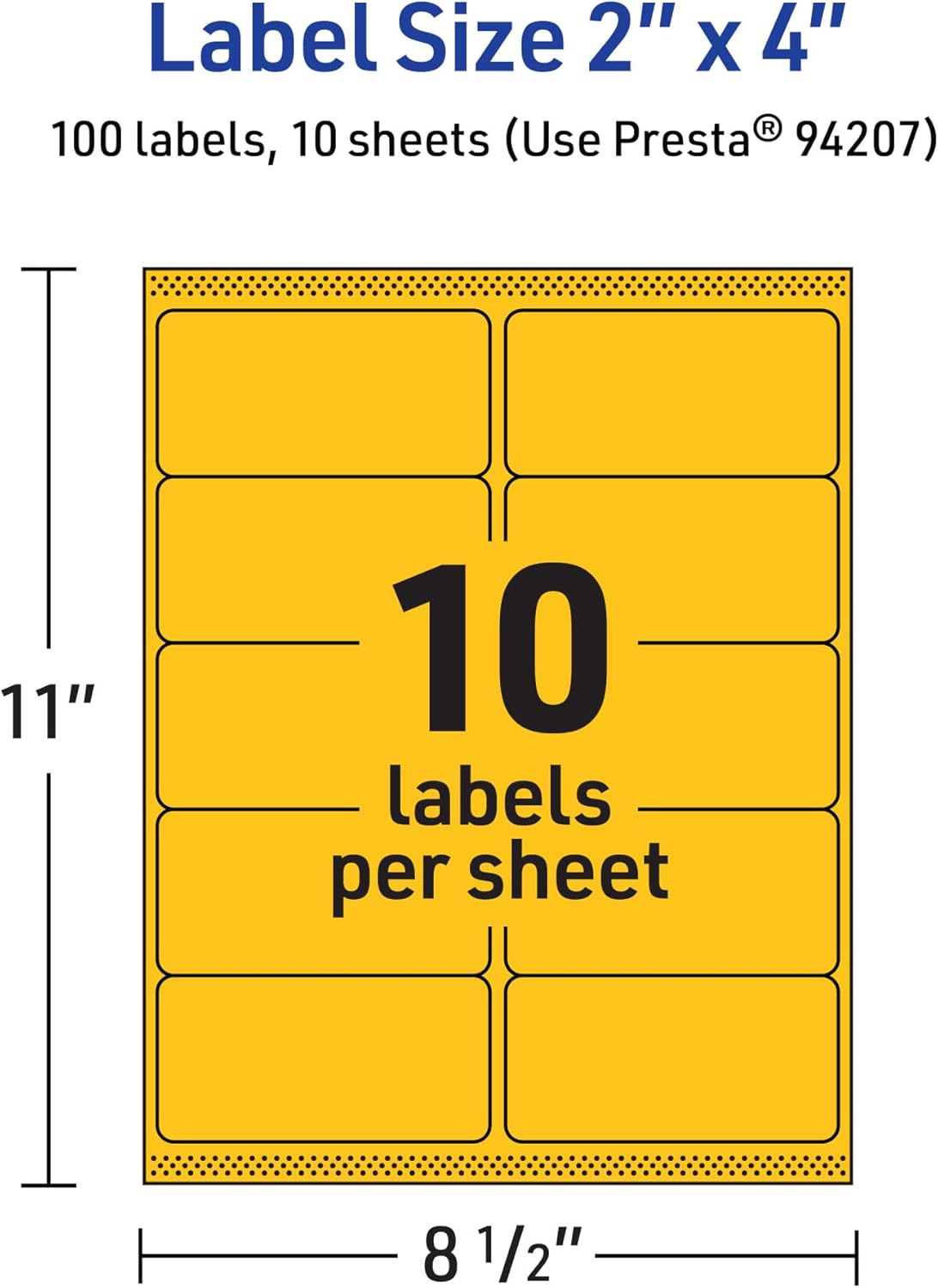 Avery Printable Rectangle Labels, Sure Feed Technology, 2" x 4", Bright Yellow Labels, Laser/Inkjet Printable, 100 Total