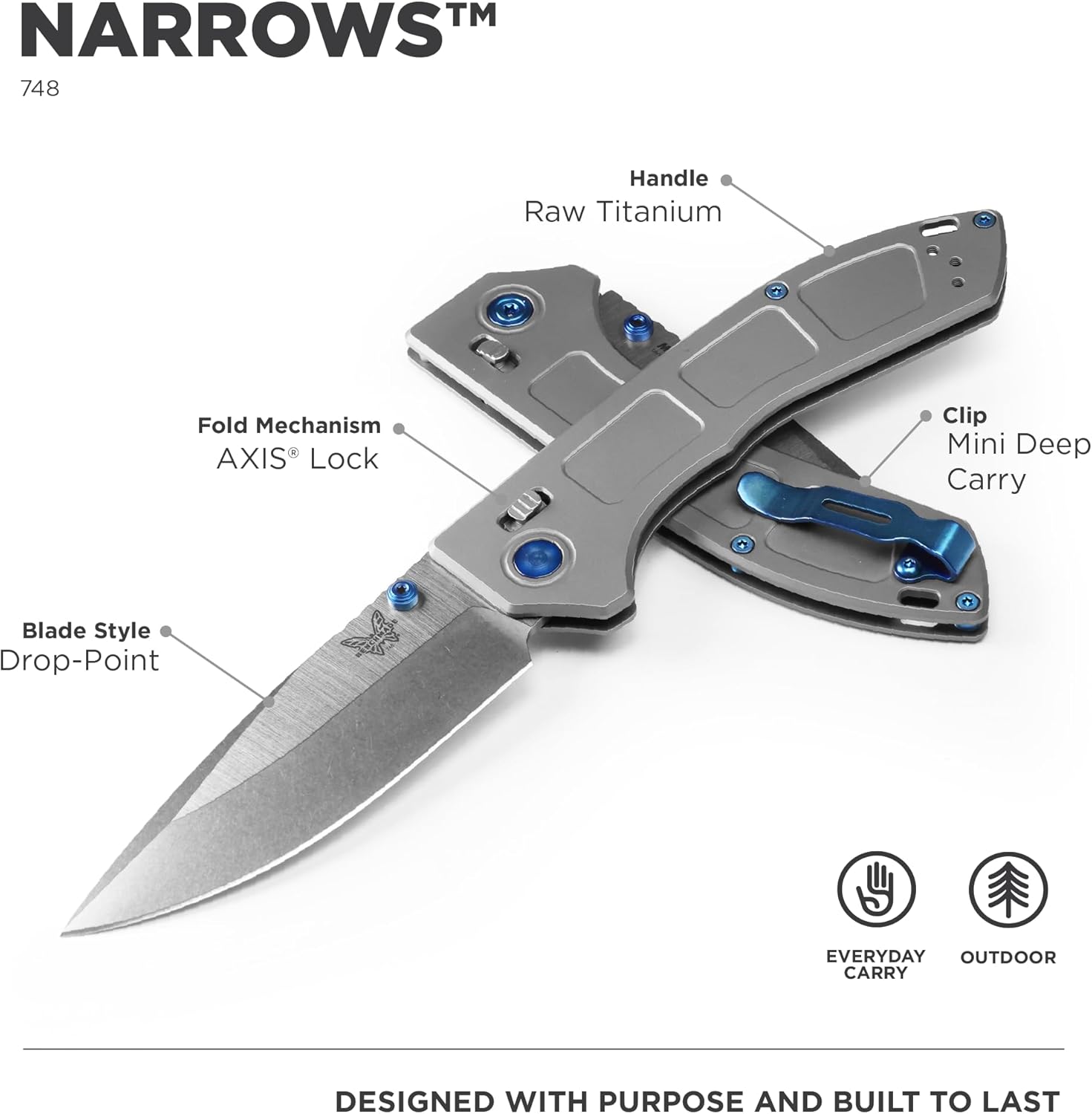 Benchmade - Narrows 748 EDC Knife with Gray Titanium Handle (748)