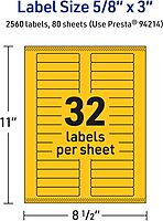 Avery Printable Rectangle Labels, Sure Feed Technology, 5/8" x 3", Bright Yellow, Laser/Inkjet Printable