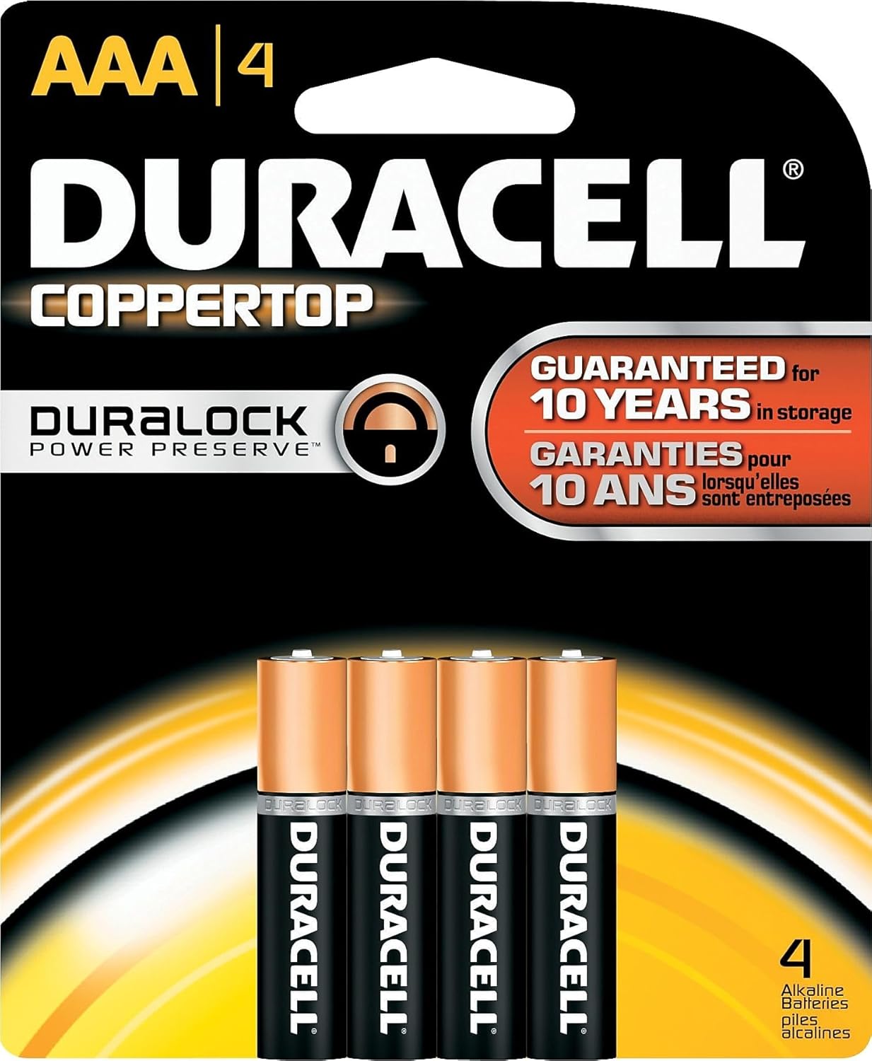 Duracell, MN2400B4Z, Standard Battery, AAA, Alkaline, PK4, Black