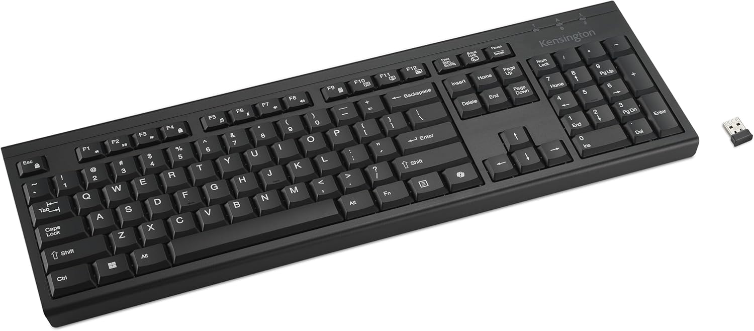 Kensington KB270 EQ Wireless Rechargeable Keyboard, Full-Size, Spill-Proof, 2.4GHz & Bluetooth 5.0 Connection