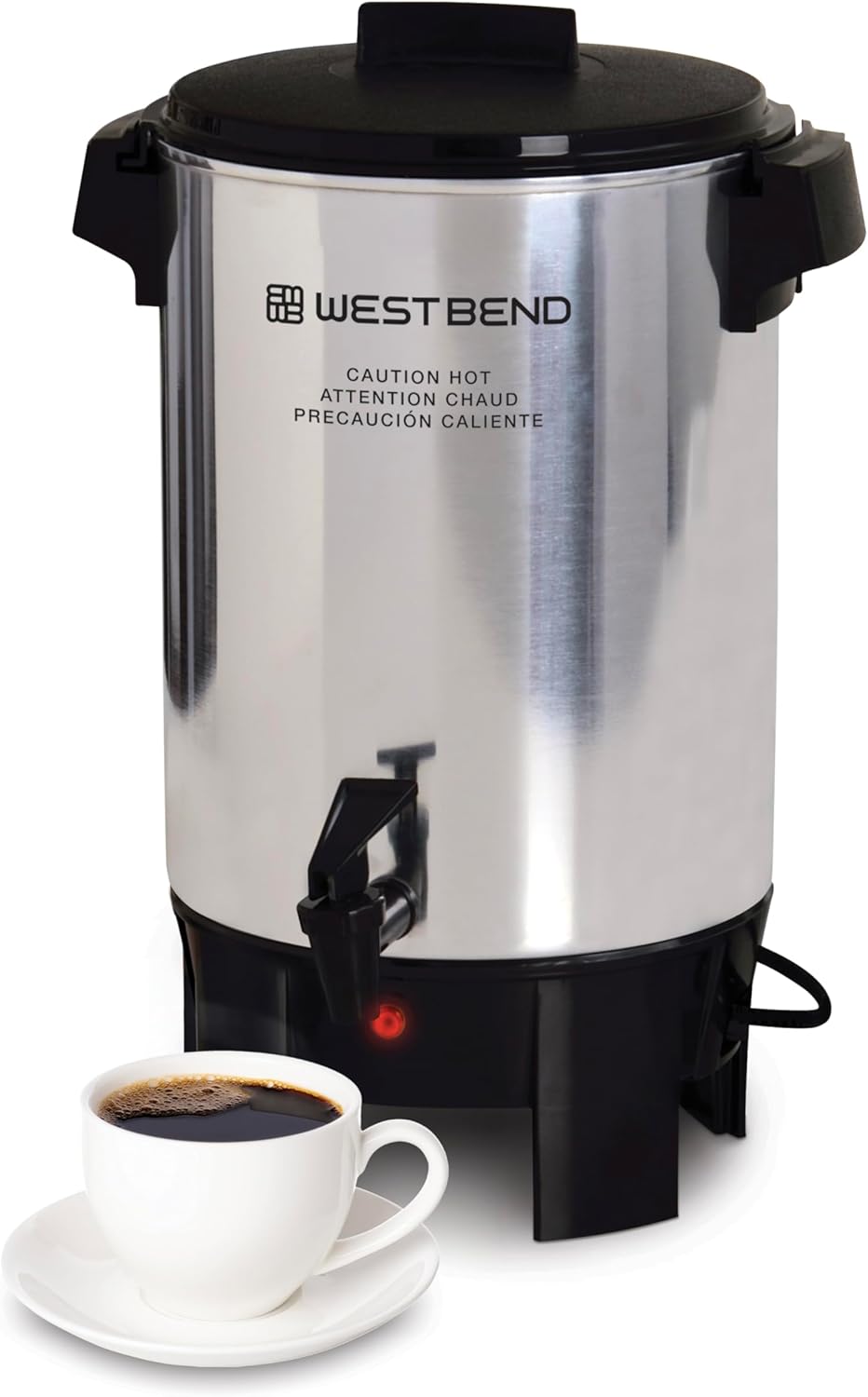 West Bend Coffee Urn Highly-Polished Aluminum Features Automatic Temperature Control with Cup Per Minute Brewing and Easy