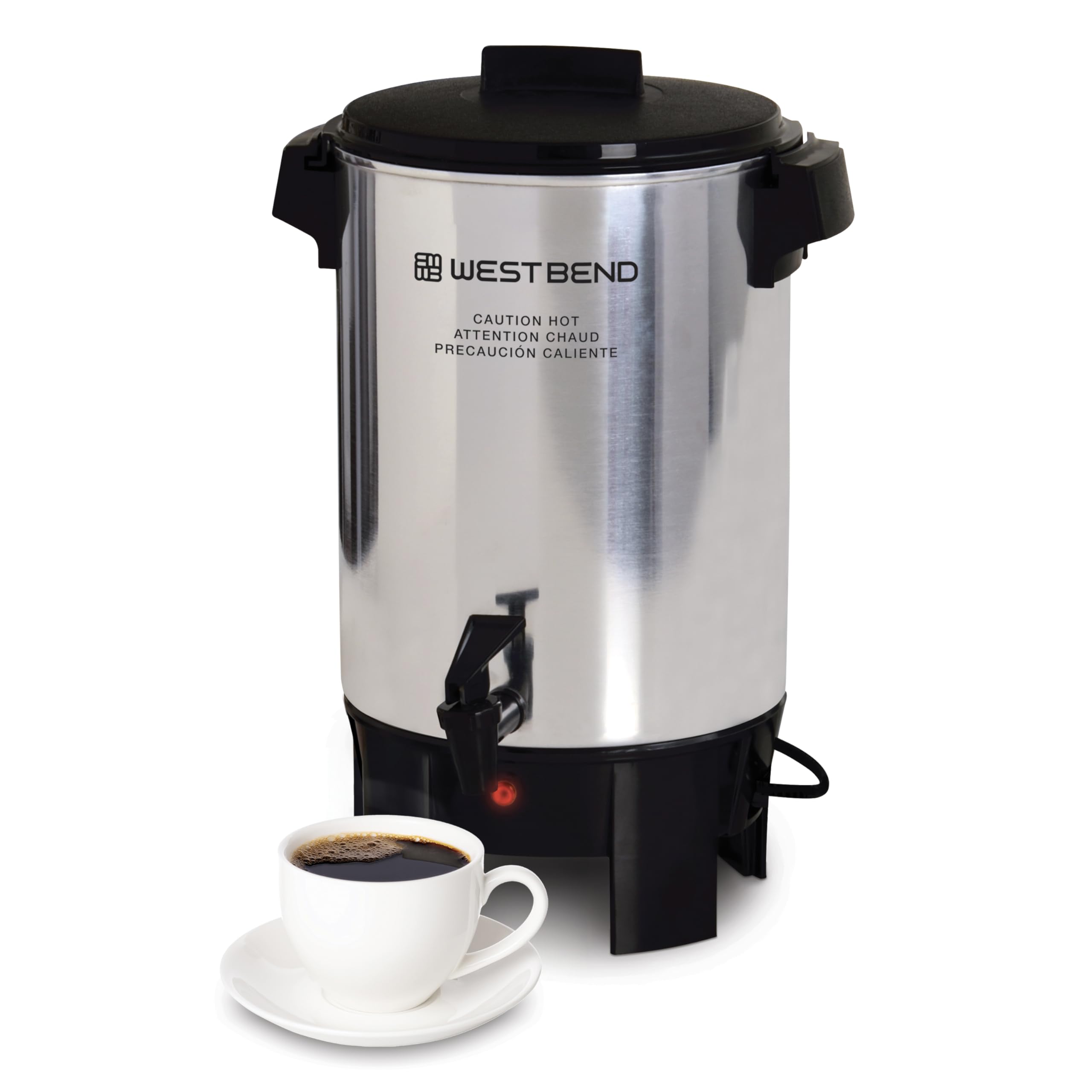 West Bend Coffee Urn Highly-Polished Aluminum Features Automatic Temperature Control with Cup Per Minute Brewing and Easy
