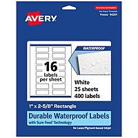 Avery Durable Waterproof Rectangle Labels, Sure Feed Technology, 1" x 2-5/8", Print-to-The-Edge