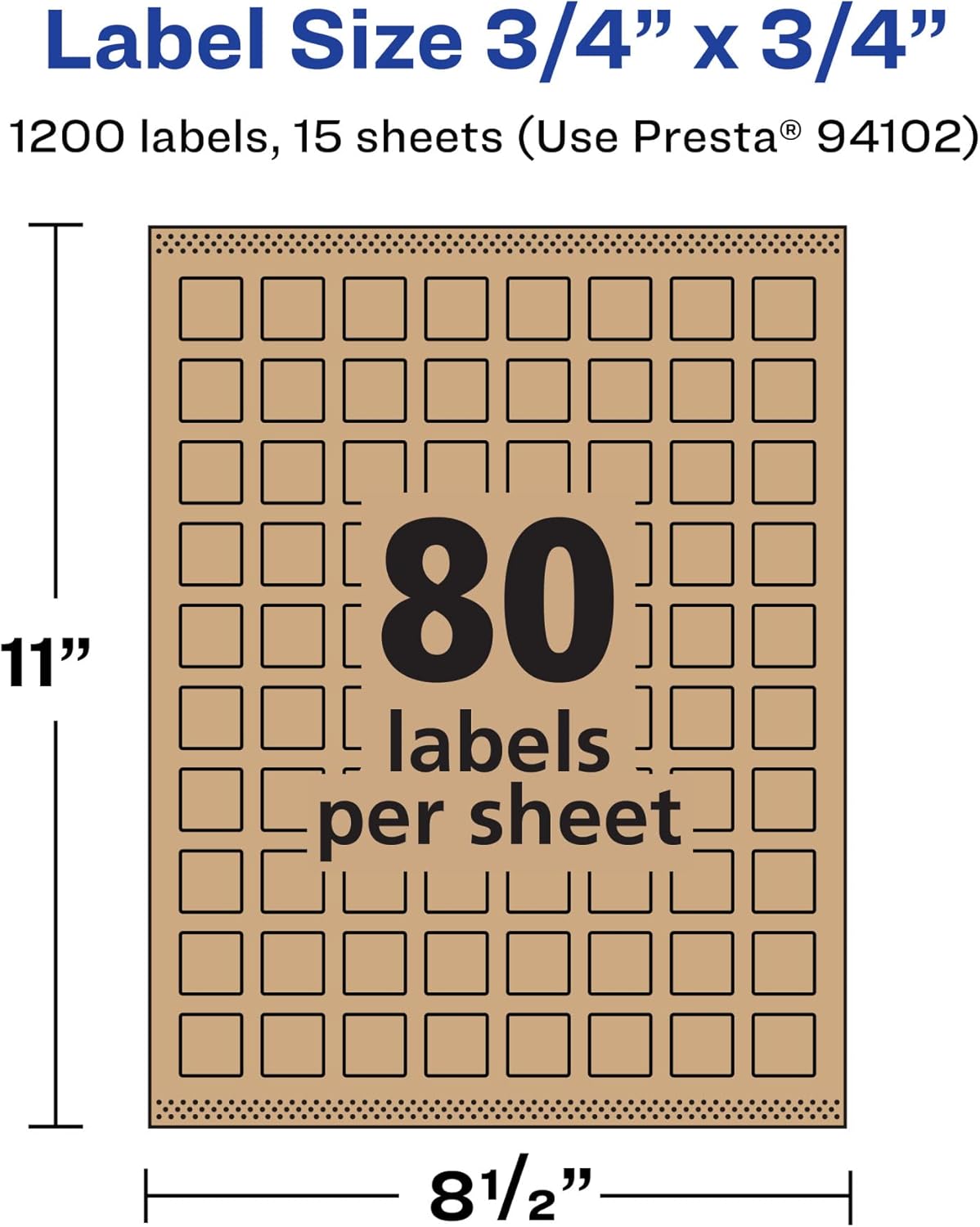 AVERY Kraft Brown Square Labels, Sure Feed Technology, 3/4" x 3/4", Print-to-The-Edge, Laser/Inkjet Printable