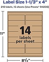 Avery Kraft Brown Rectangle Labels, Sure Feed Technology, 1-1/3" x 4", Permanent Adhesive, Laser/Inkjet Printable