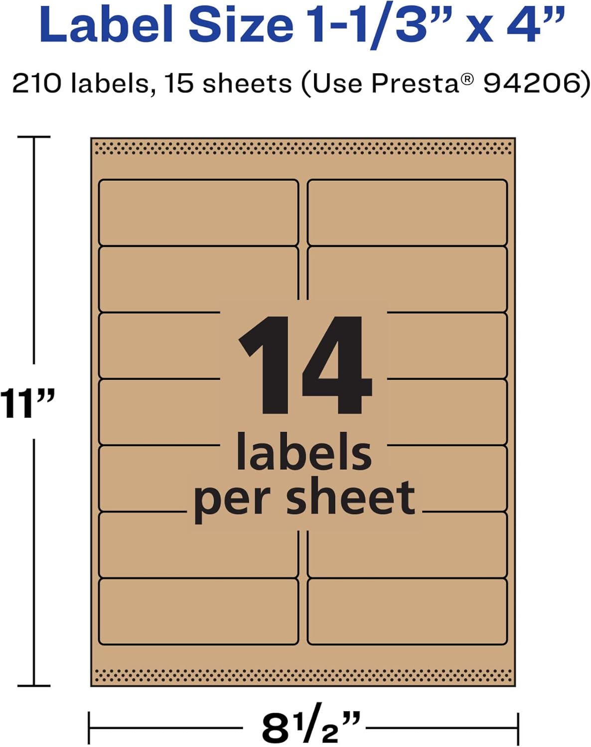 Avery Kraft Brown Rectangle Labels, Sure Feed Technology, 1-1/3" x 4", Permanent Adhesive, Laser/Inkjet Printable