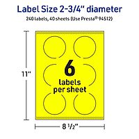 Avery Printable Round Labels, Sure Feed Technology, 2.75" Diameter, Neon Yellow, Print-to-the-Edge