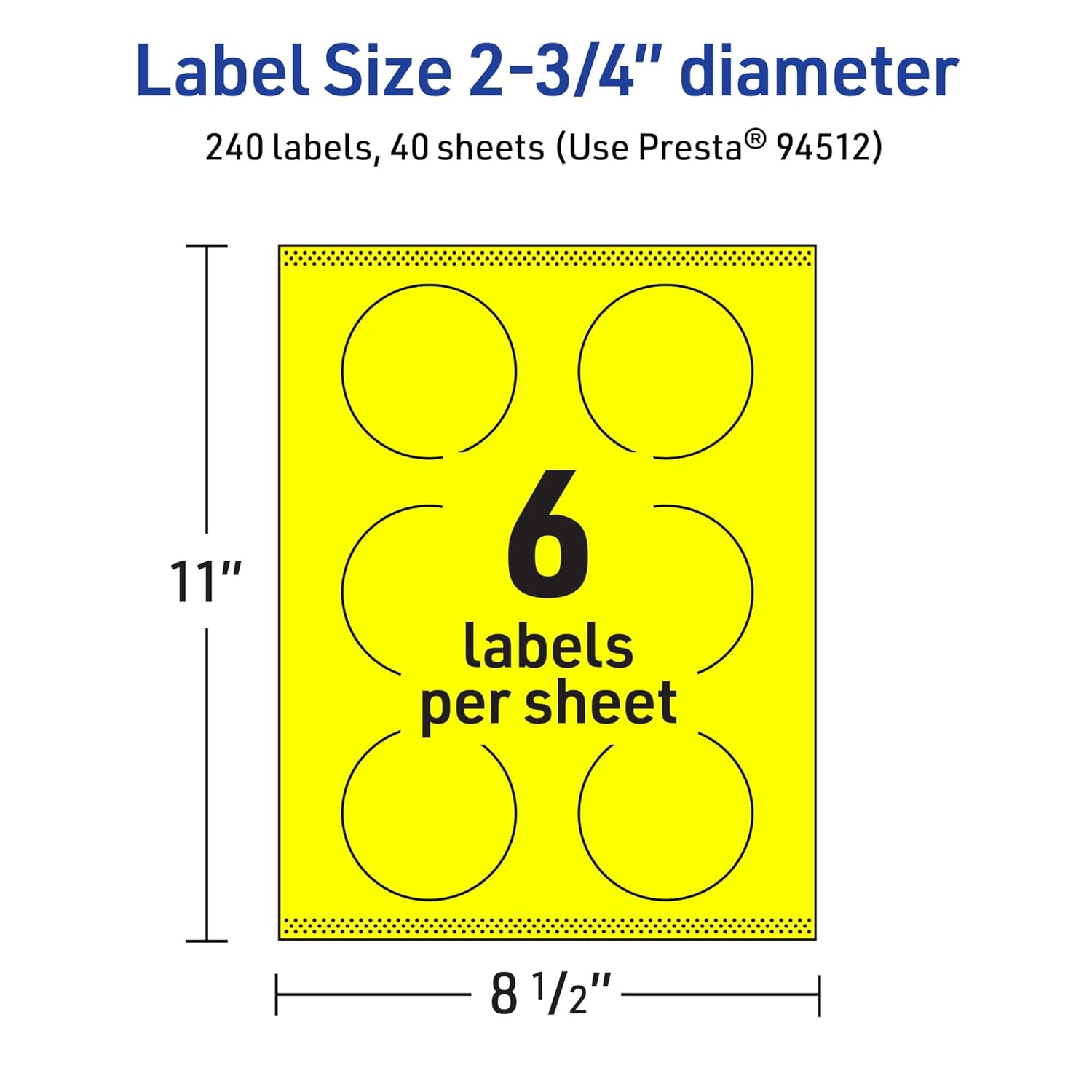 Avery Printable Round Labels, Sure Feed Technology, 2.75" Diameter, Neon Yellow, Print-to-the-Edge