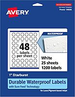 Avery Durable Waterproof Starburst Labels, Sure Feed Technology, 1"