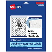 Avery Durable Waterproof Starburst Labels, Sure Feed Technology, 1"