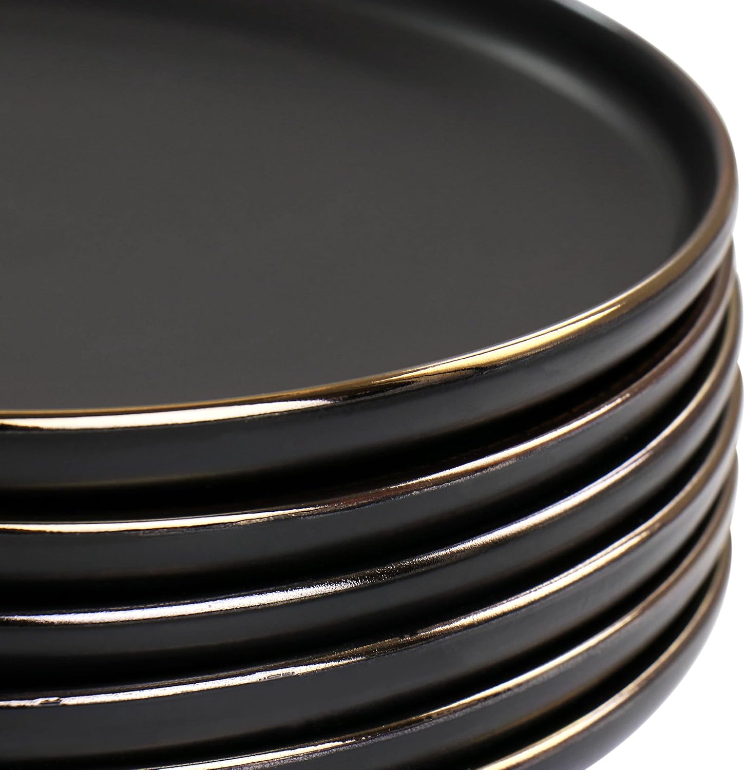 ELAMA 6-Piece Matte Stoneware Salad Plate Set with Gold Rim