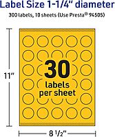 Avery Printable Round Labels, Sure Feed Technology, 1-1/4" Diameter, Bright Yellow Labels, Print-to-The-Edge, Laser/Inkjet