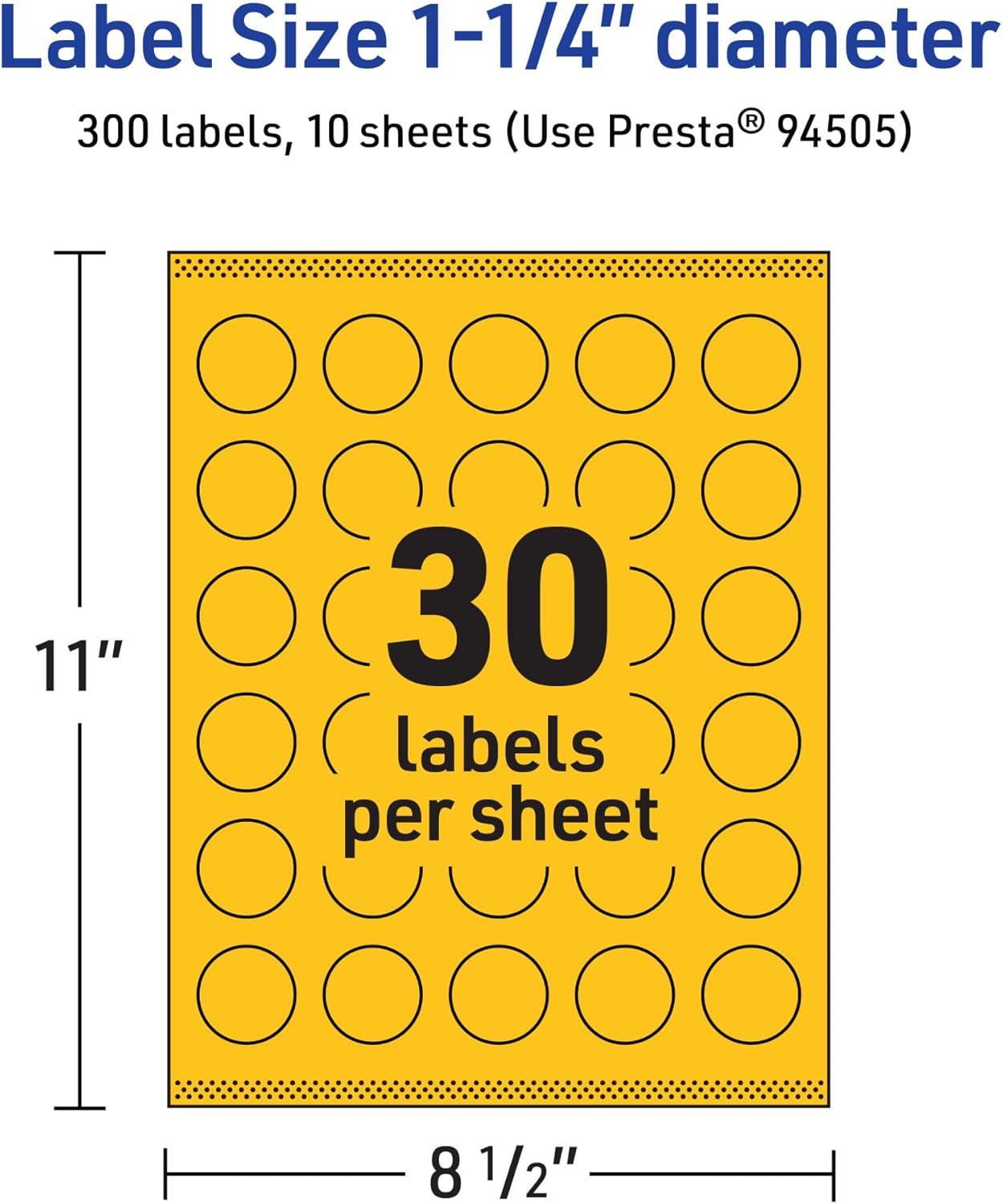 Avery Printable Round Labels, Sure Feed Technology, 1-1/4" Diameter, Bright Yellow Labels, Print-to-The-Edge, Laser/Inkjet