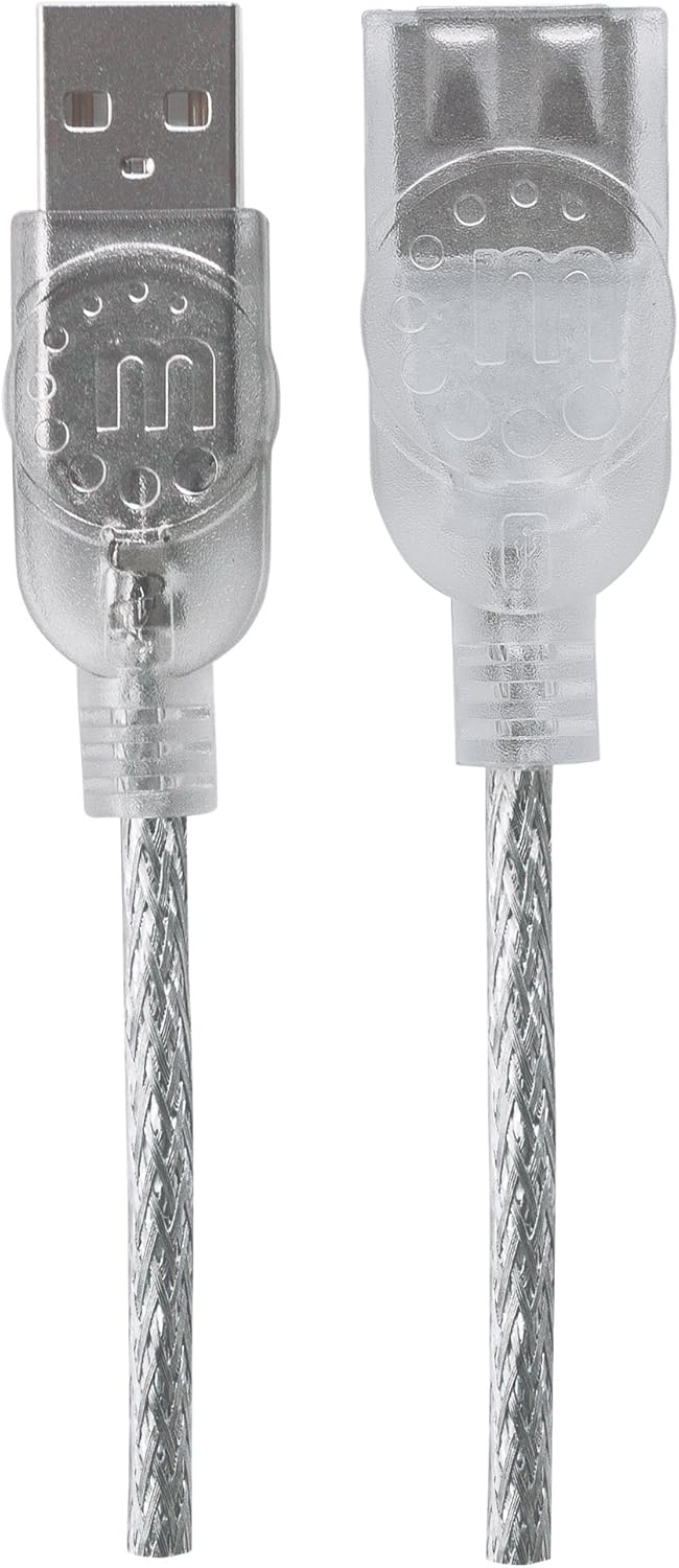 MANHATTAN 6-Feet Hi-Speed USB Device Cable A Male/A Female, Translucent Silver (336314)