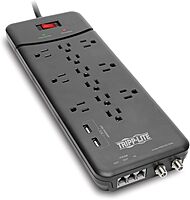 TRIPP LITE 12-Outlet Surge Protector Power Strip with Tel/Modem Protection, 8 ft Right-Angle Cord