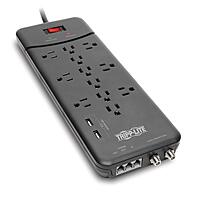 TRIPP LITE 12-Outlet Surge Protector Power Strip with Tel/Modem Protection, 8 ft Right-Angle Cord